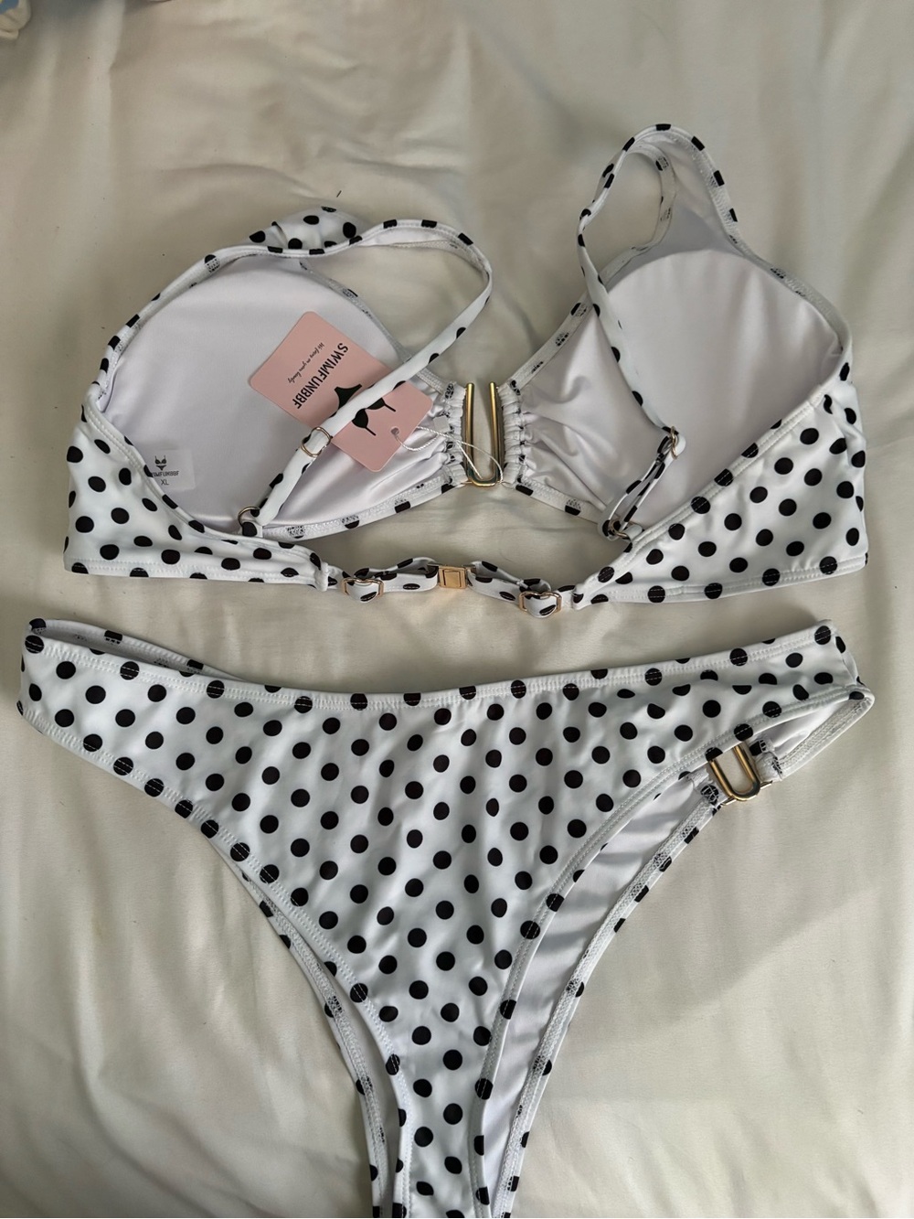 Polka Dot Bikini Set with Gold Accents - Picture 3 of 4